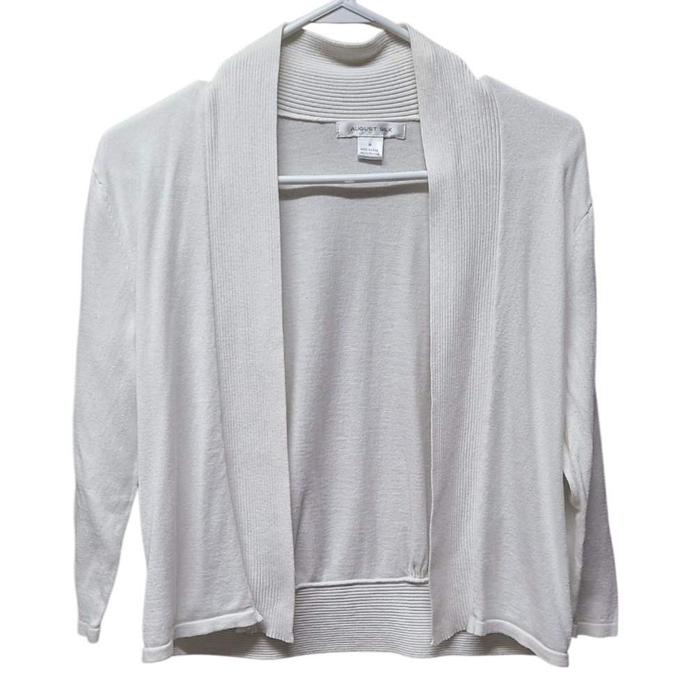 August Silk Lightweight White Open Front Knit Cardigan Medium